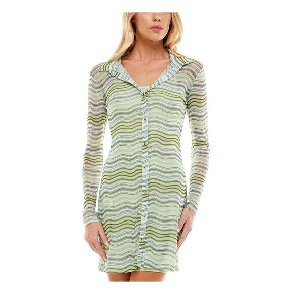 ULTRA FLIRT Womens Green Overlay Long Sleeve Short Party Shirt Dress M - Picture 1 of 1
